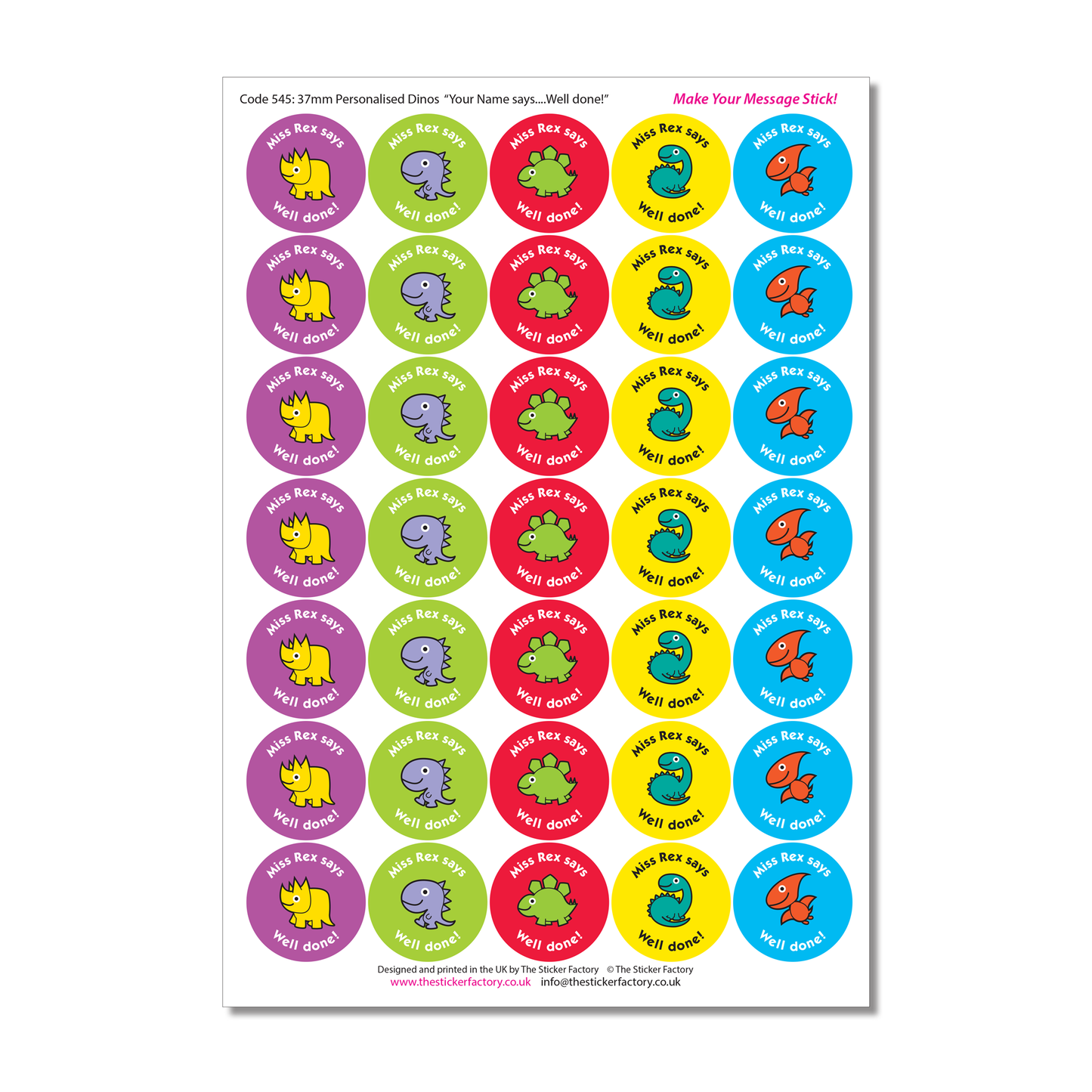 Personalised Reward Stickers Roarrrsome Dino's