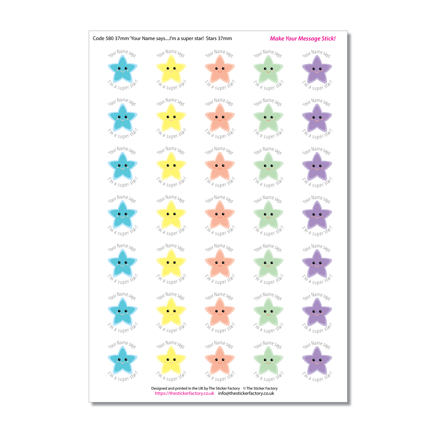 Personalised Reward Stickers Pastel Super Star