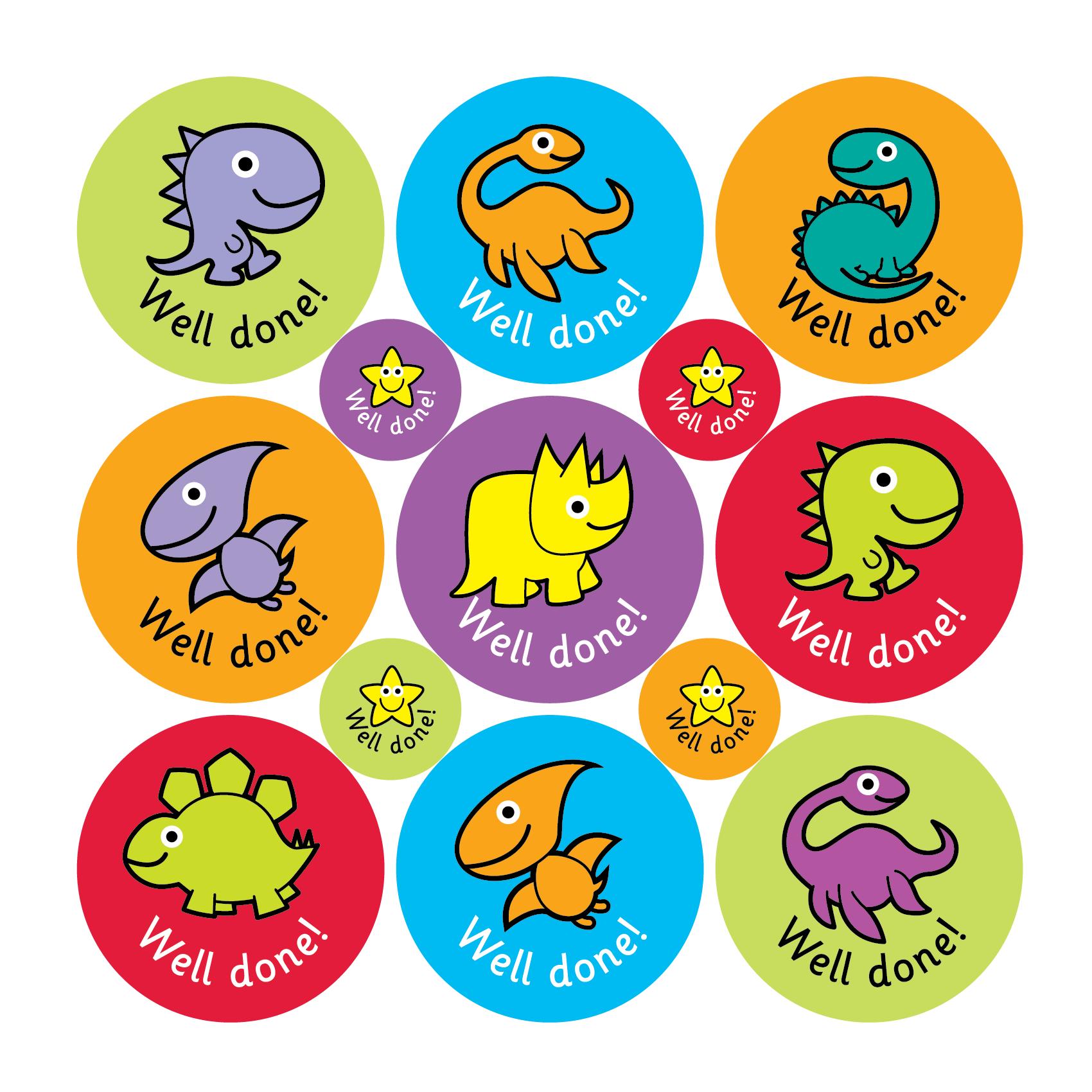 Mixed Dinosaur Reward Stickers Well done! - The Sticker Factory