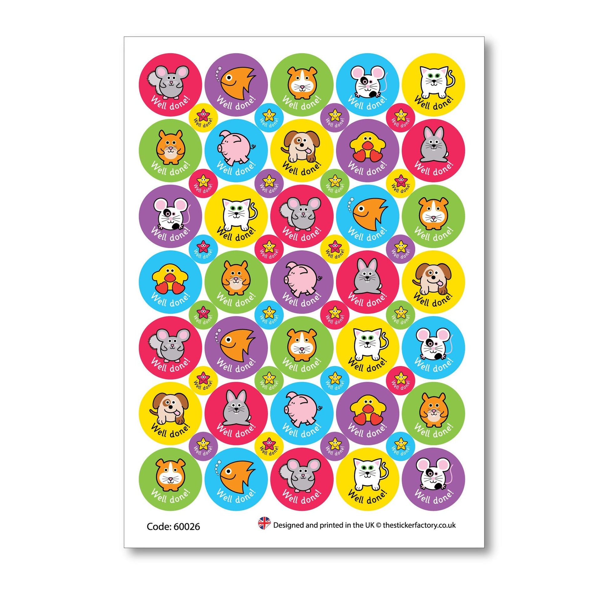 Mixed Pets Reward Stickers Well done! - The Sticker Factory
