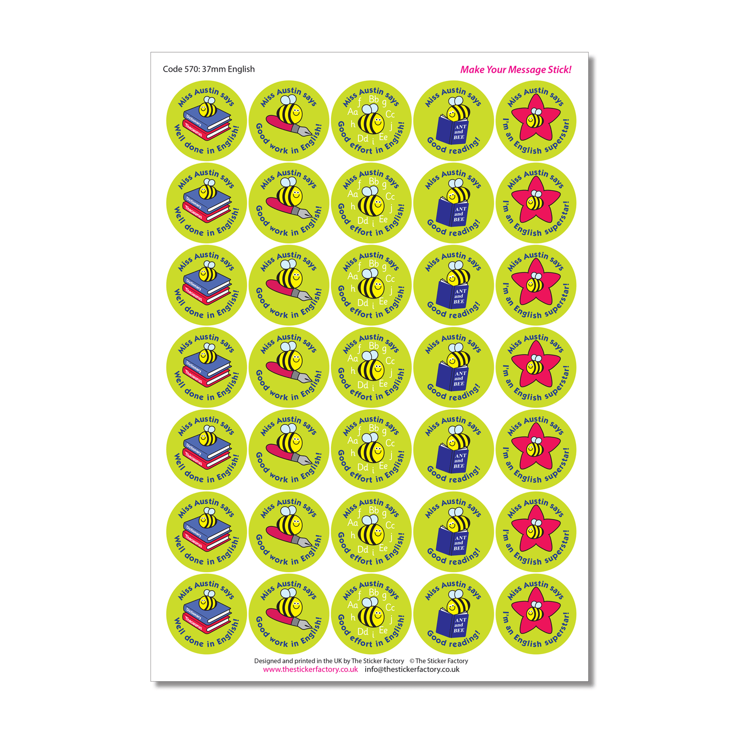 Personalised English Reward Stickers - The Sticker Factory