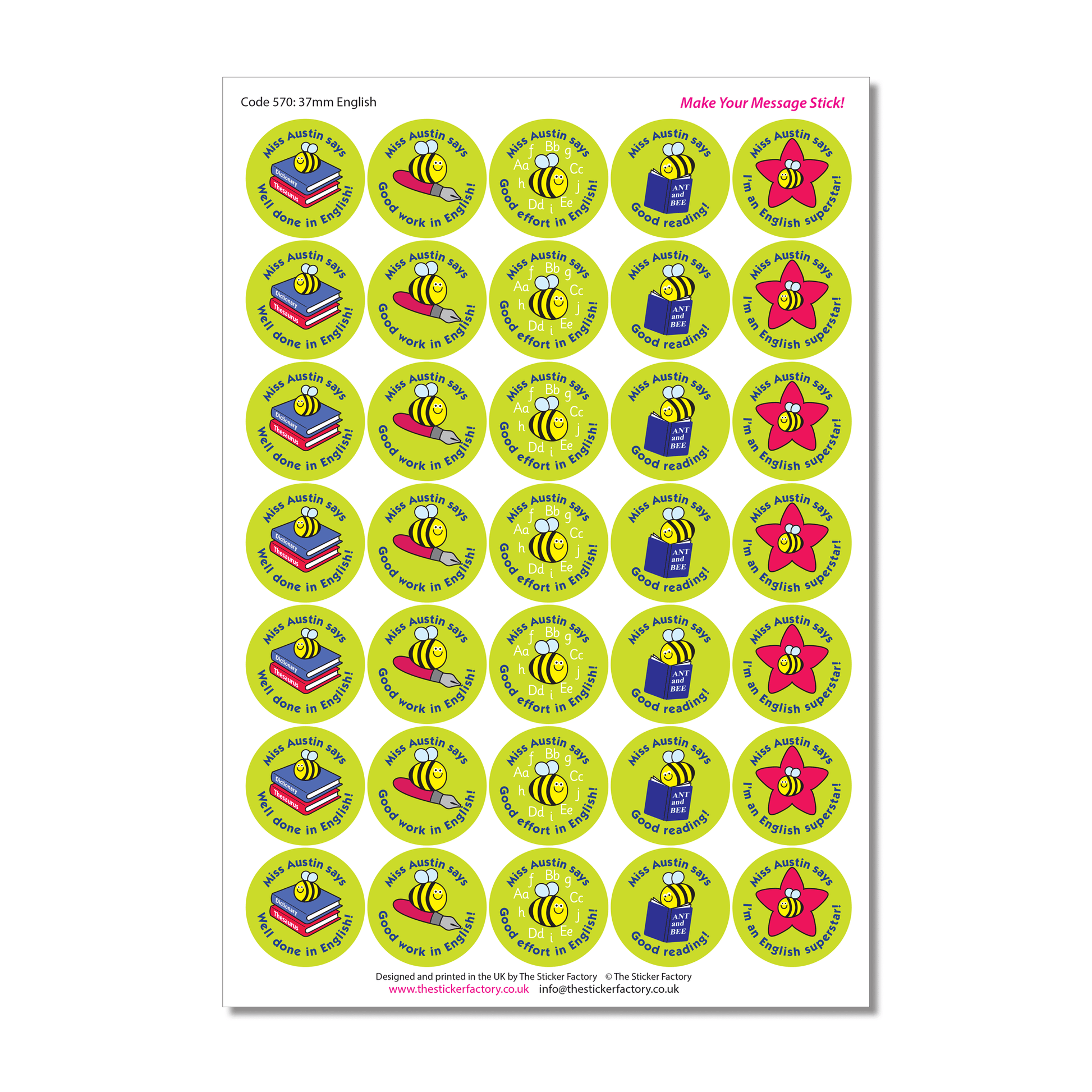 Personalised English Reward Stickers - The Sticker Factory