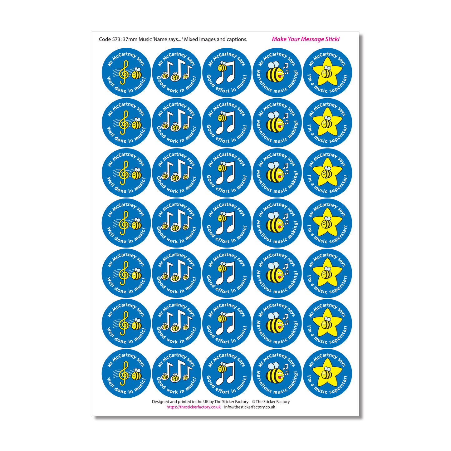 Personalised Music Reward Stickers - The Sticker Factory