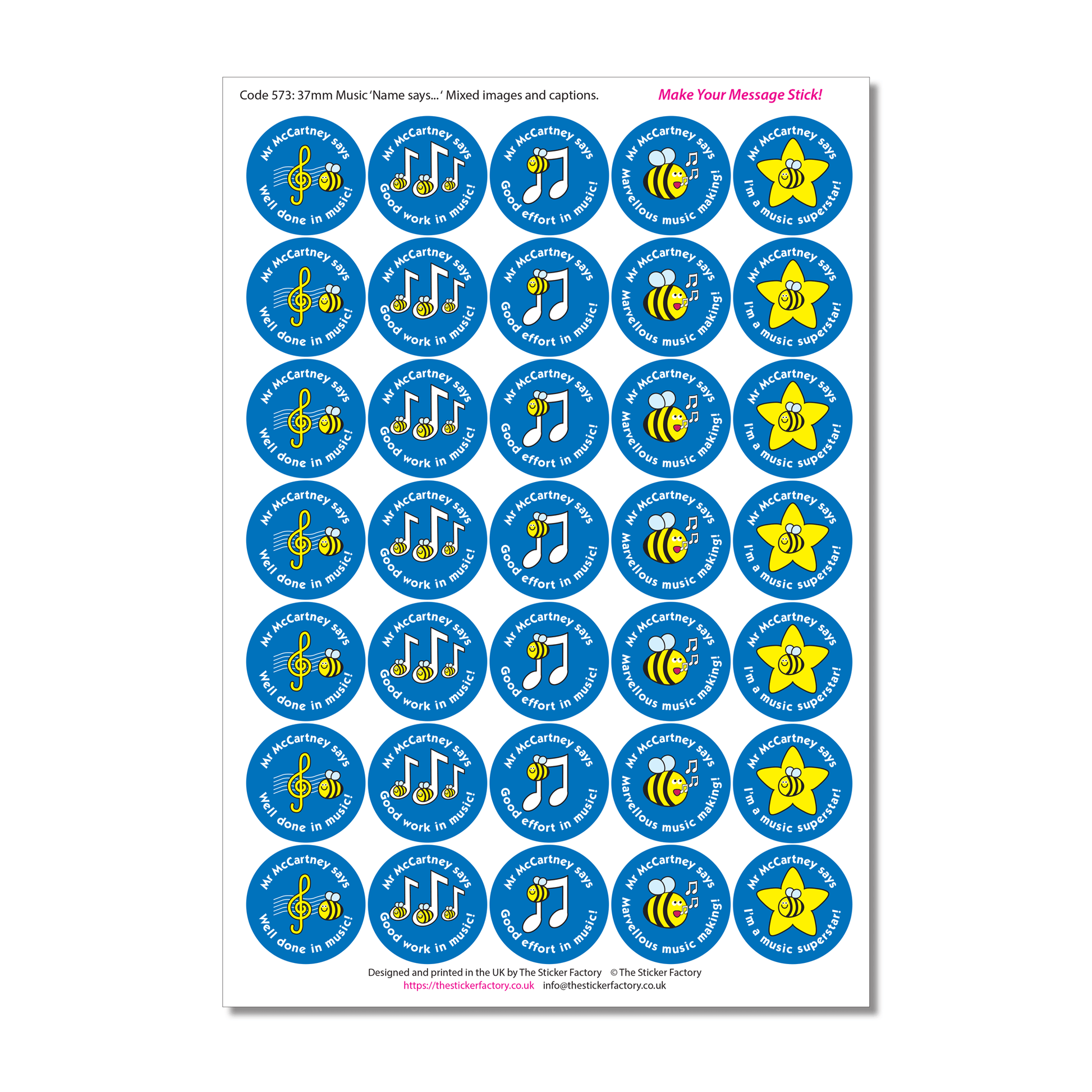 Personalised Music Reward Stickers - The Sticker Factory