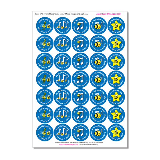 Personalised Music Reward Stickers - The Sticker Factory