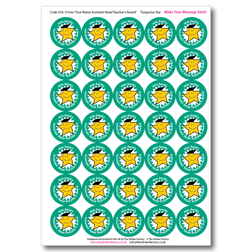 Personalised Reward Stickers – Assistant Head Teacher's Award - The Sticker Factory
