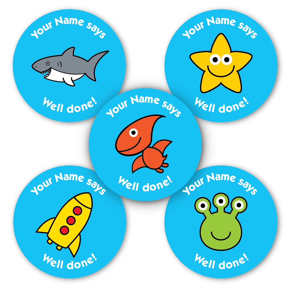 Personalised Reward Stickers Beautiful on Blue - The Sticker Factory