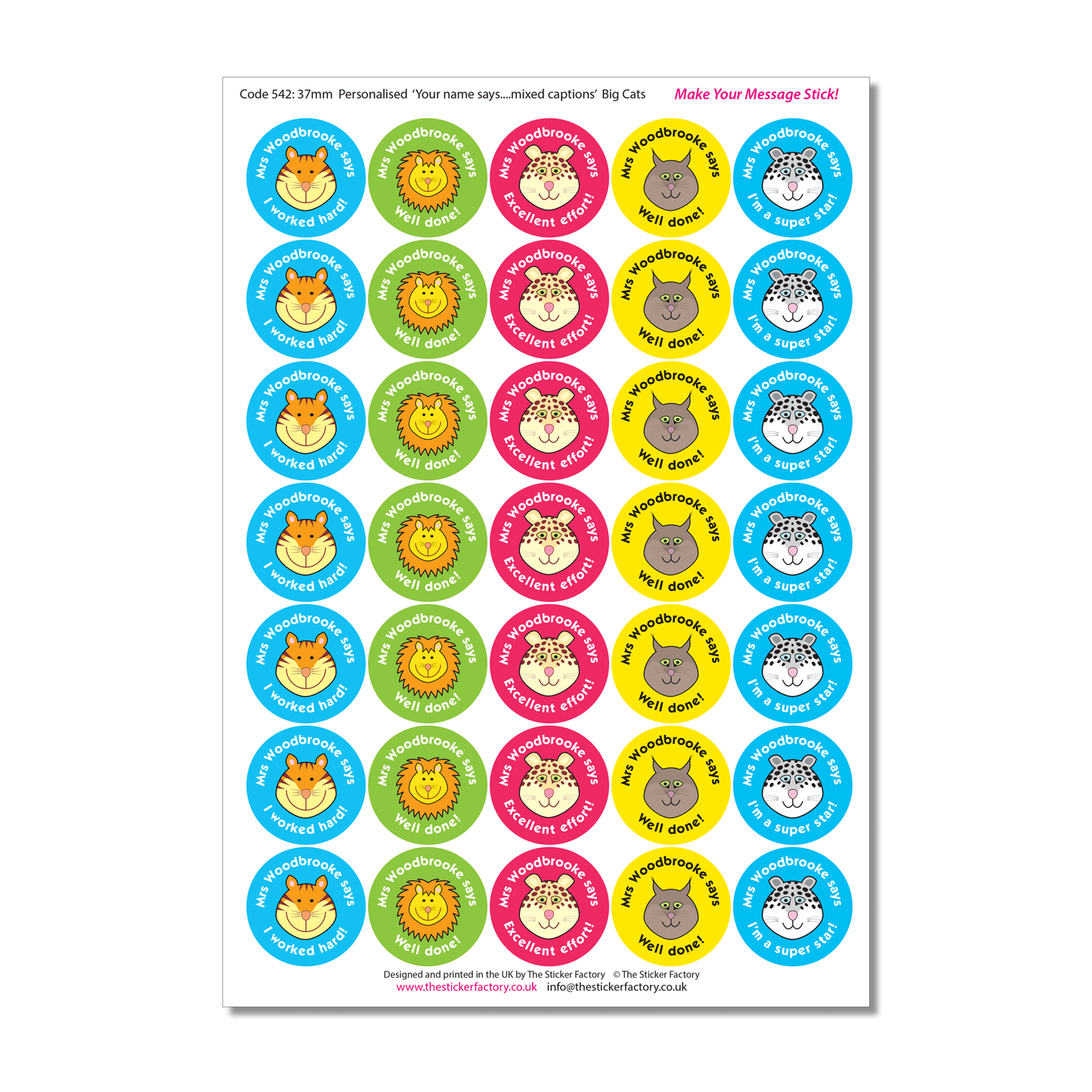 Personalised Reward Stickers Big Cats - The Sticker Factory