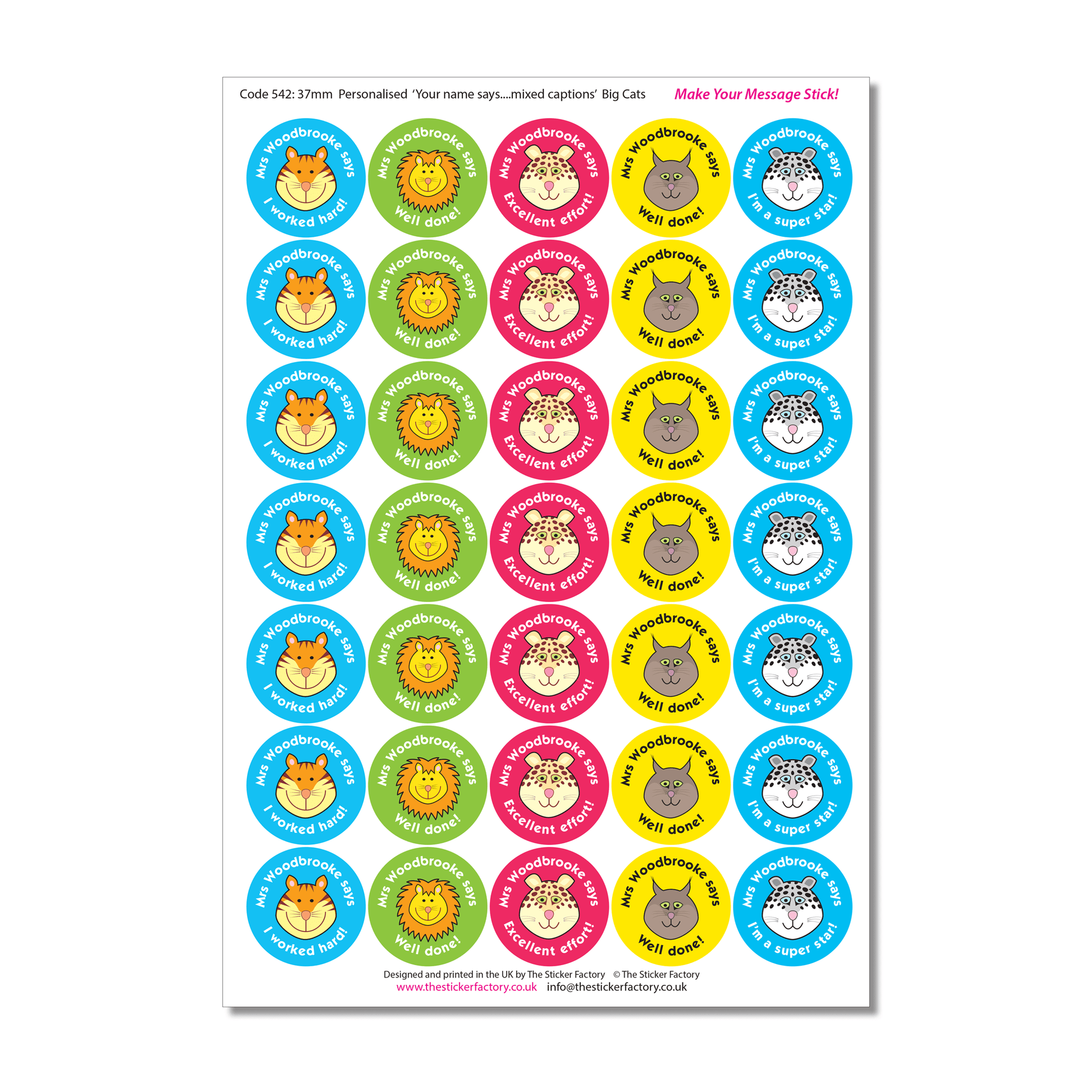 Personalised Reward Stickers Big Cats - The Sticker Factory