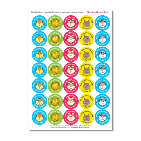Personalised Reward Stickers Big Cats - The Sticker Factory