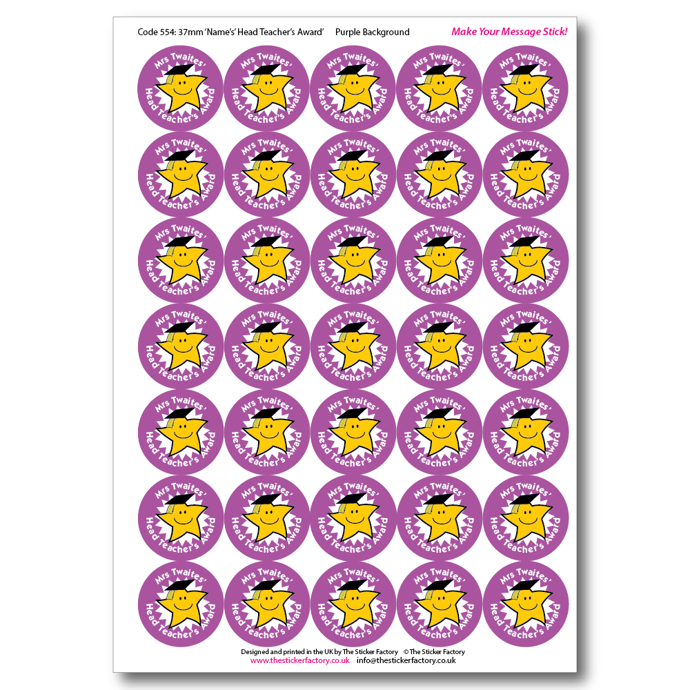 Personalised Reward Stickers – Head Teacher's Award - The Sticker Factory