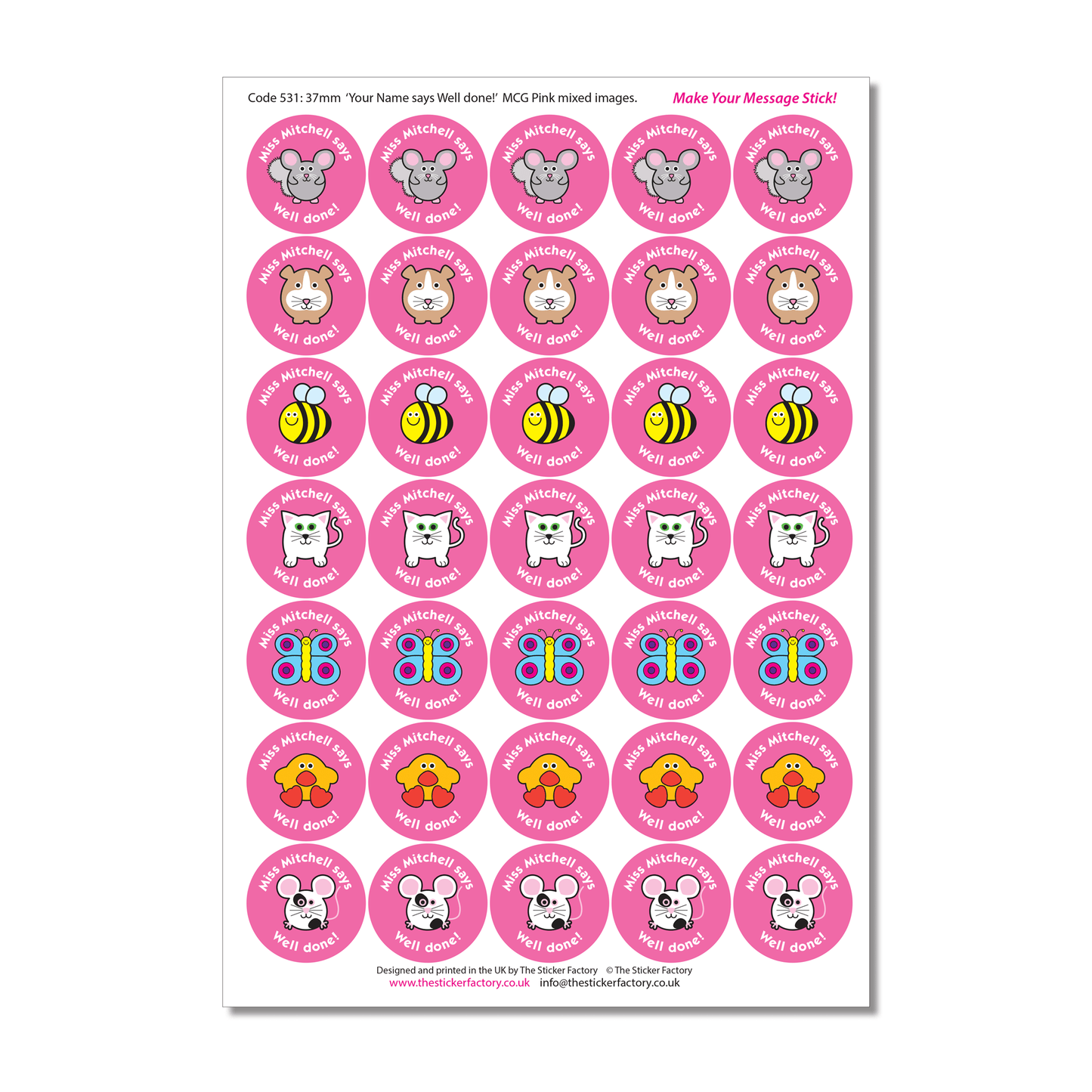 Personalised Reward Stickers Pretty on Pink - The Sticker Factory