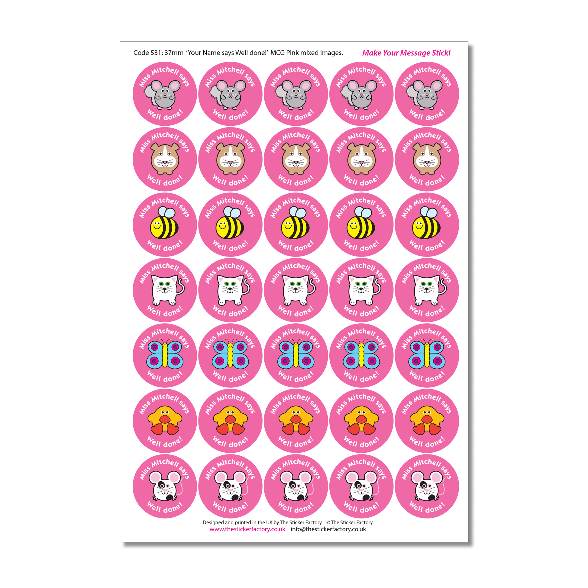 Personalised Reward Stickers Pretty on Pink - The Sticker Factory
