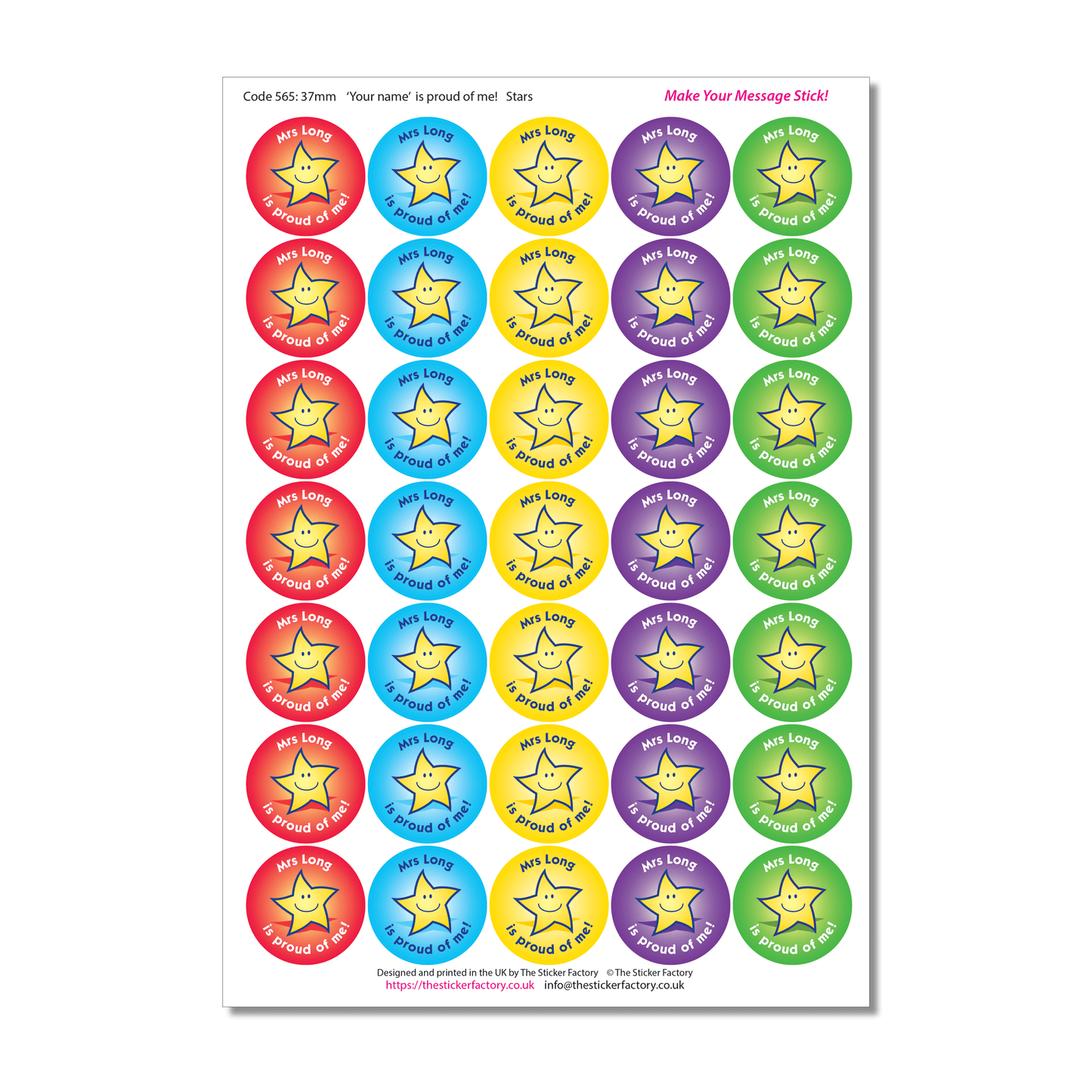 Personalised Reward Stickers Proud of me Star - The Sticker Factory