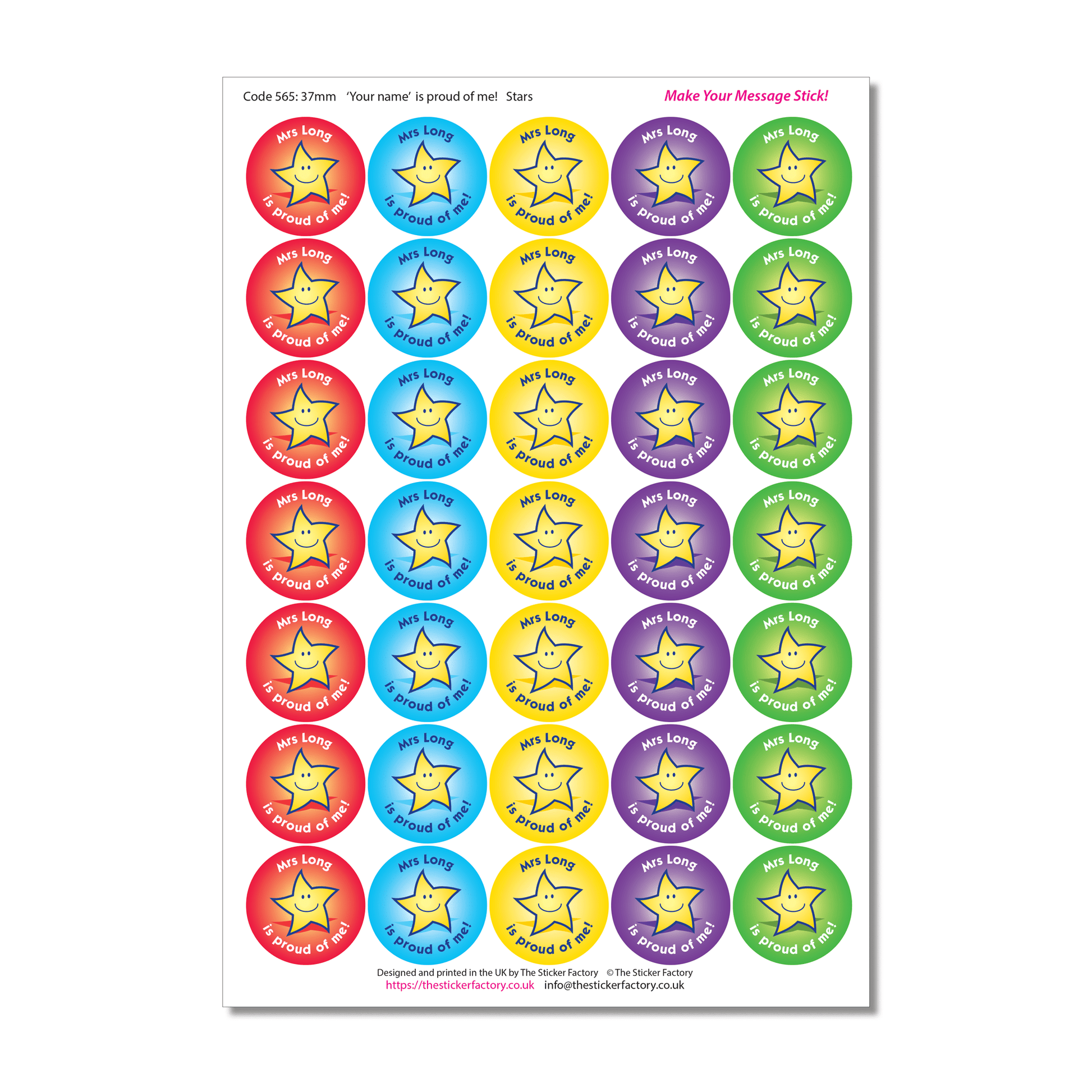 Personalised Reward Stickers Proud of me Star - The Sticker Factory