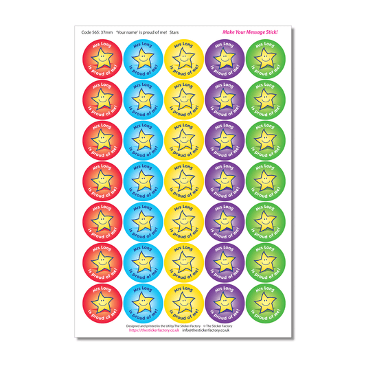 Personalised Reward Stickers Proud of me Star - The Sticker Factory