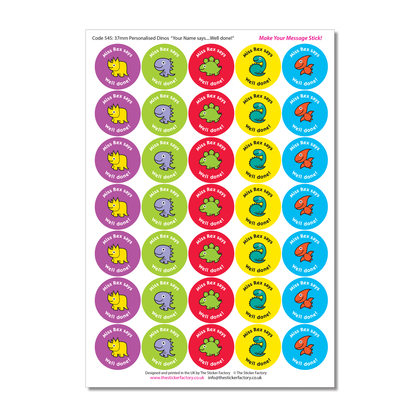 Personalised Reward Stickers Roarrrsome Dino's - The Sticker Factory