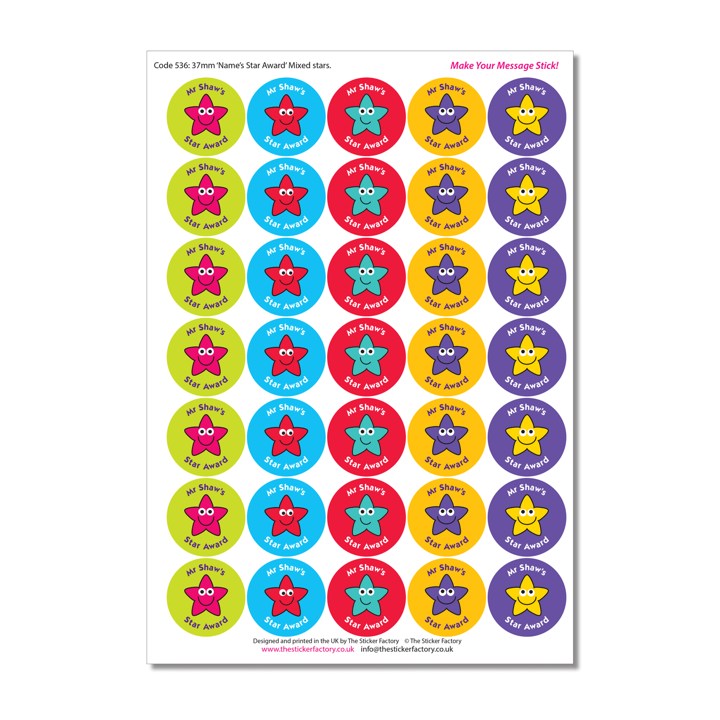 Personalised Reward Stickers Star Award - The Sticker Factory