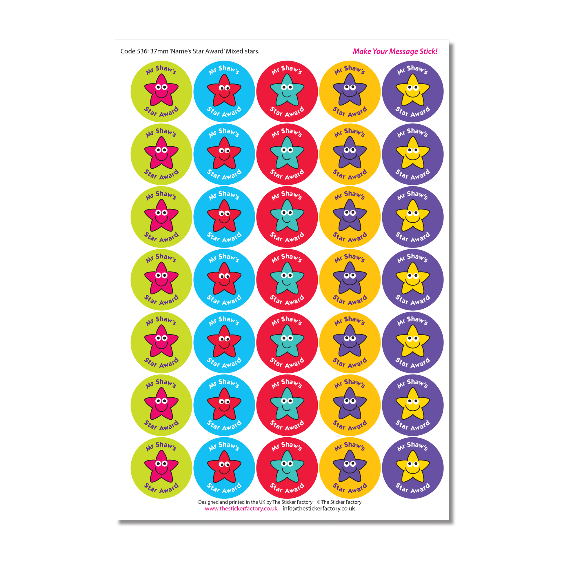 Personalised Reward Stickers Star Award - The Sticker Factory