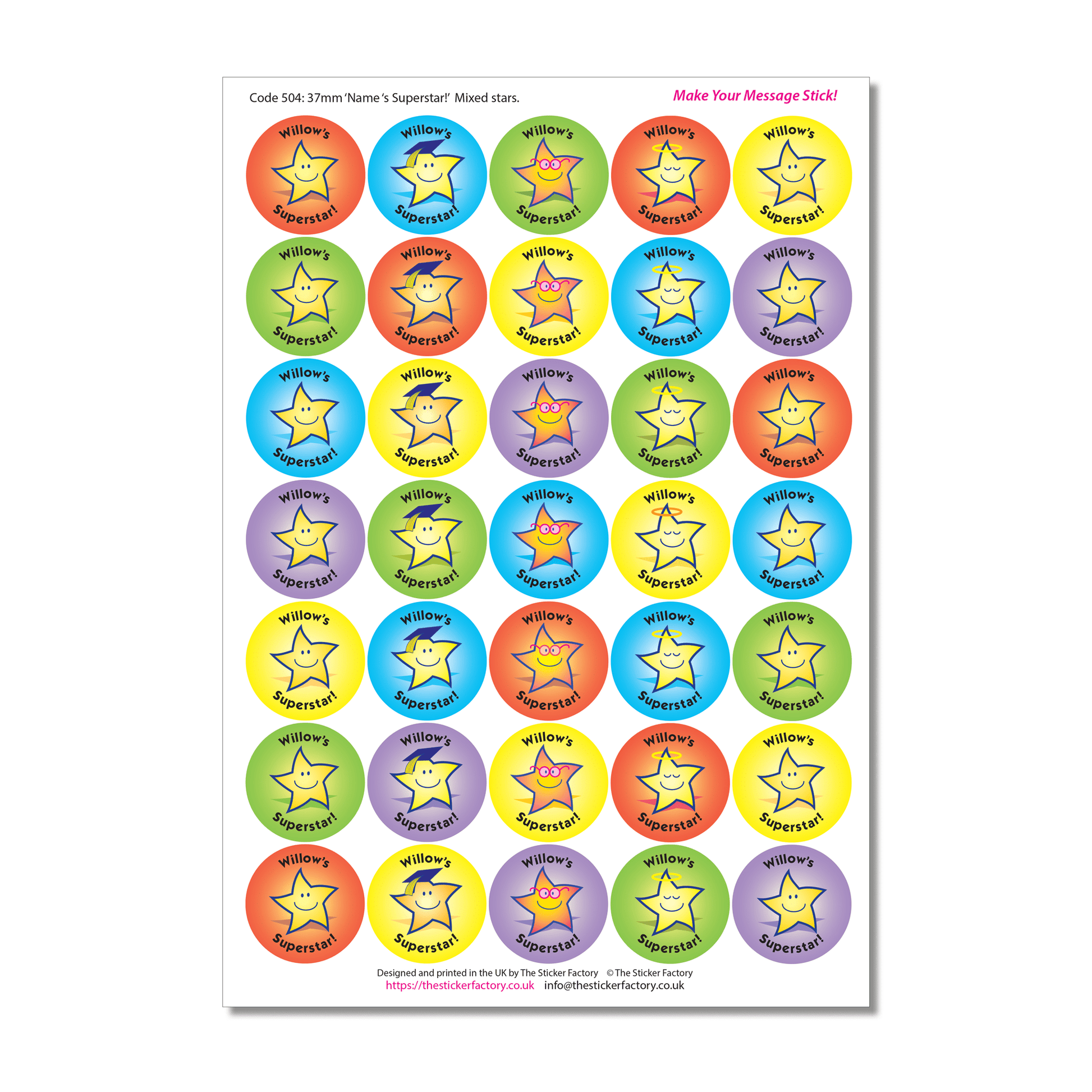 Personalised Reward Stickers Superstar! - The Sticker Factory