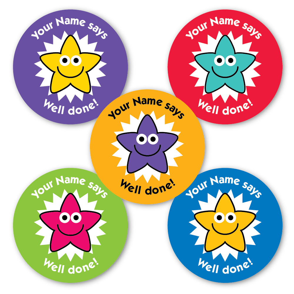 Personalised Reward Stickers Well done! Stars - The Sticker Factory