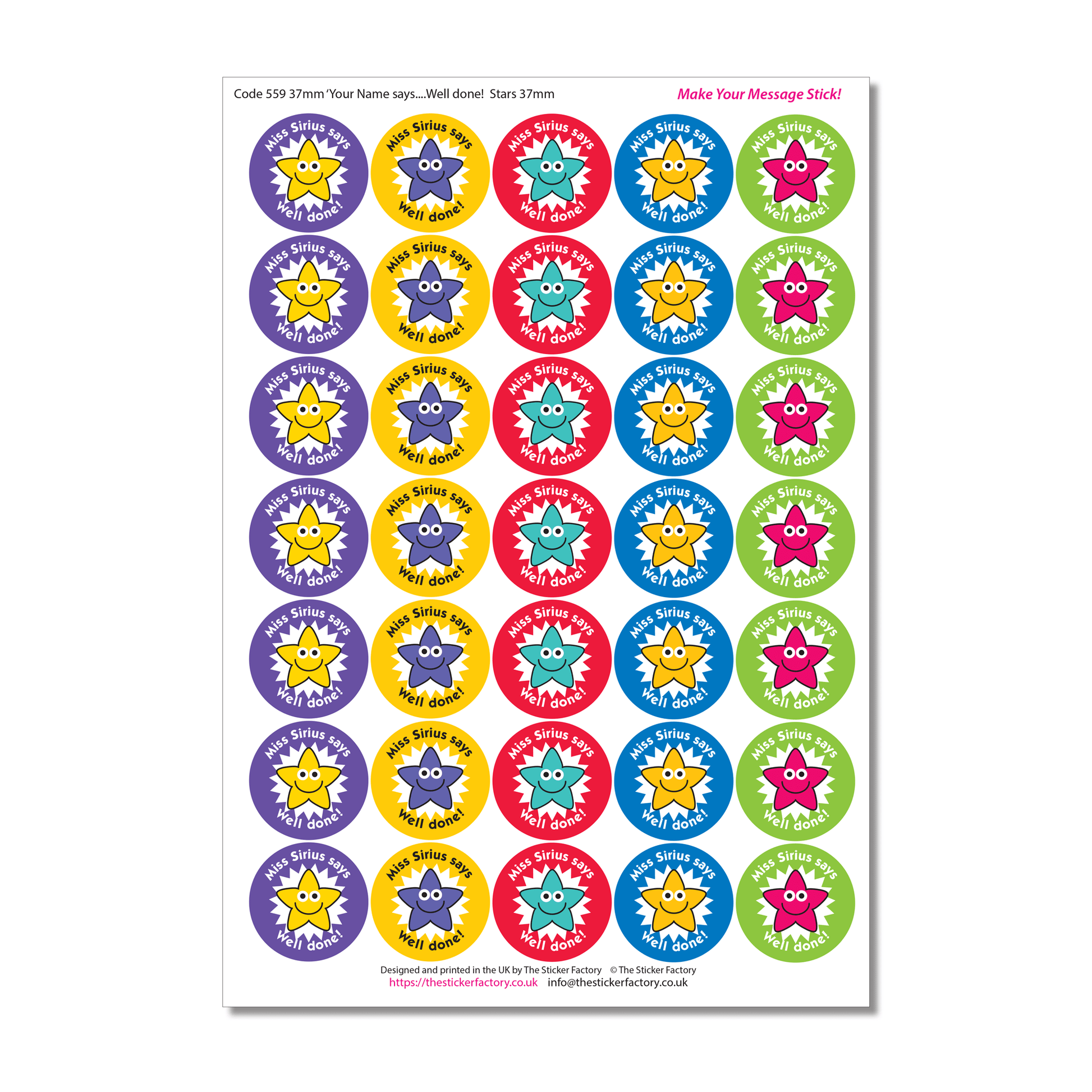 Personalised Reward Stickers Well done! Stars - The Sticker Factory