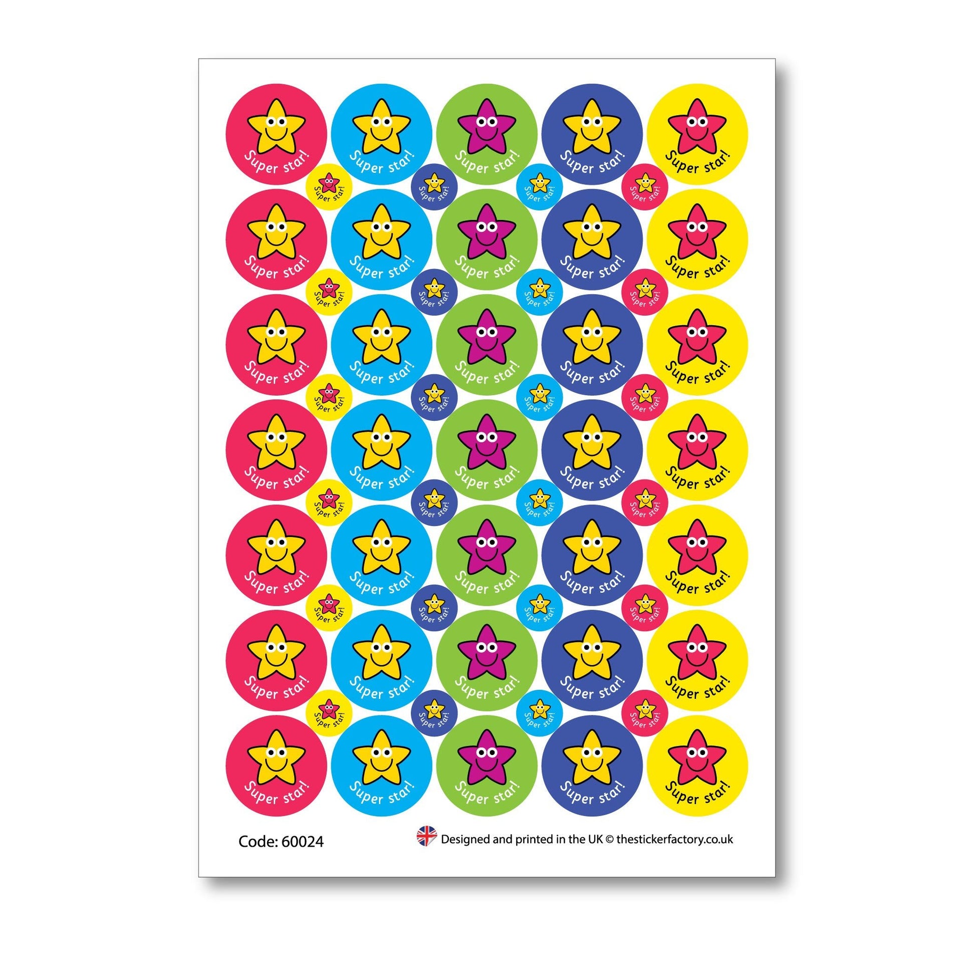 Smiley Stars Reward Stickers Super star! - The Sticker Factory