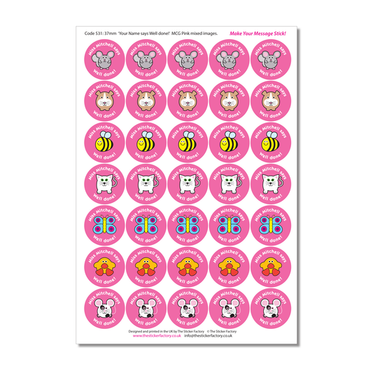 Personalised Reward Stickers Pretty on Pink