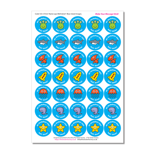 Personalised Reward Stickers Beautiful on Blue