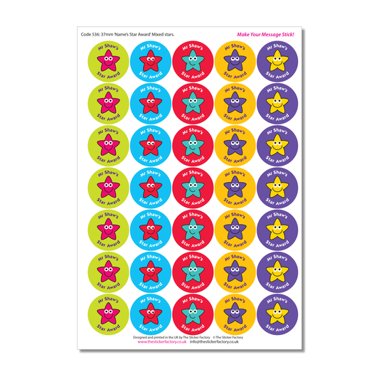 Personalised Reward Stickers Star Award