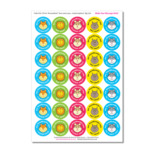 Personalised Reward Stickers Big Cats