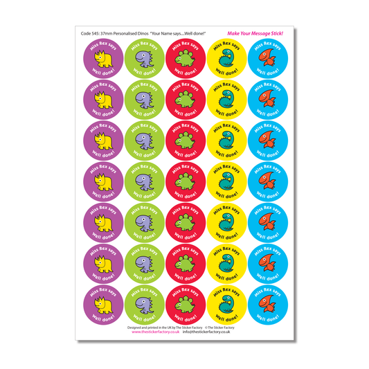 Personalised Reward Stickers Roarrrsome Dino's