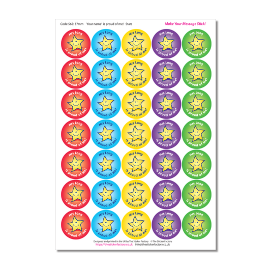 Personalised Reward Stickers Proud of me Star