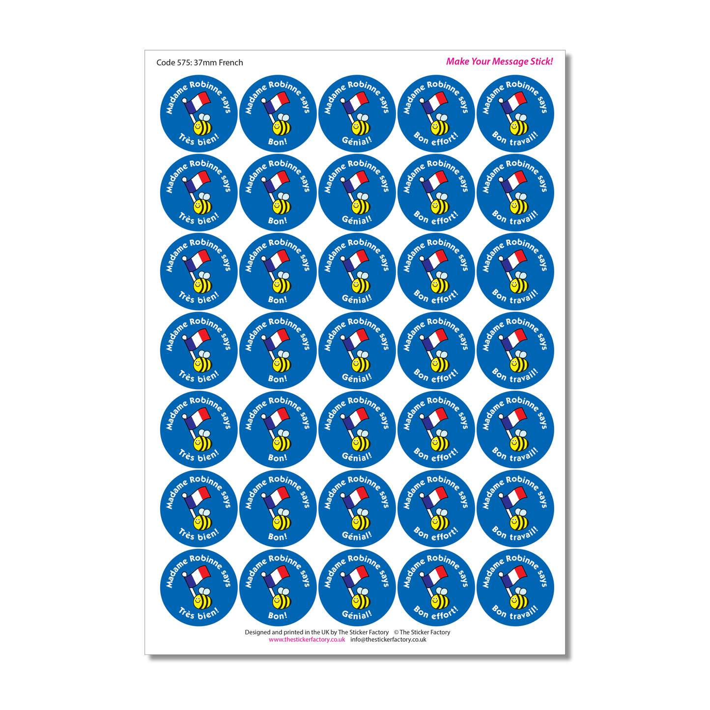 Personalised French Reward Stickers