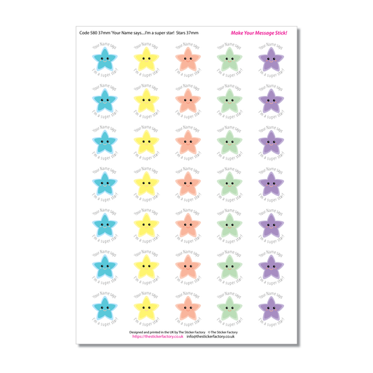 Personalised Reward Stickers Pastel Super Star