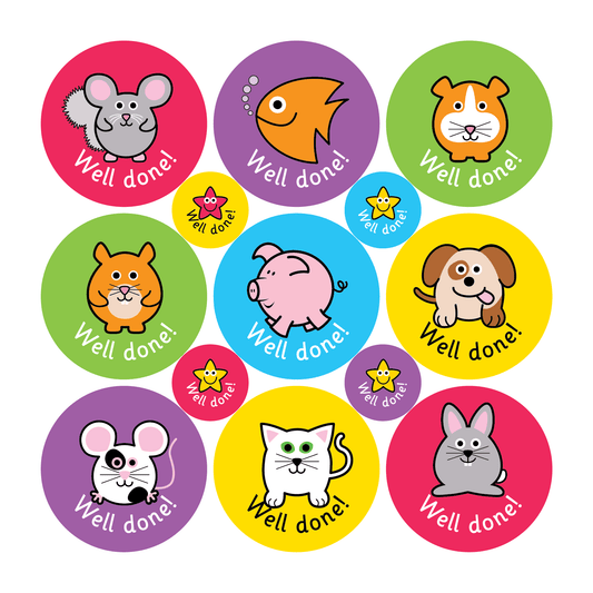 Mixed Pets Reward Stickers Well done! - The Sticker Factory