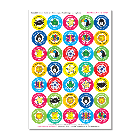 Personalised Mixed Caption Reward Stickers – Healthcare - The Sticker Factory