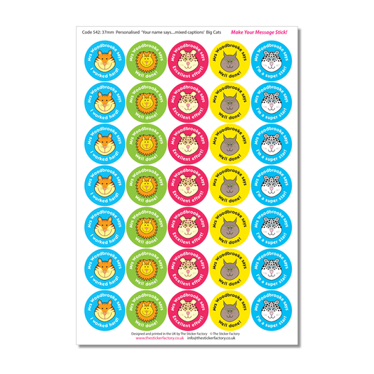 Personalised Reward Stickers Big Cats - The Sticker Factory
