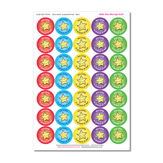 Personalised Reward Stickers Proud of me Star - The Sticker Factory