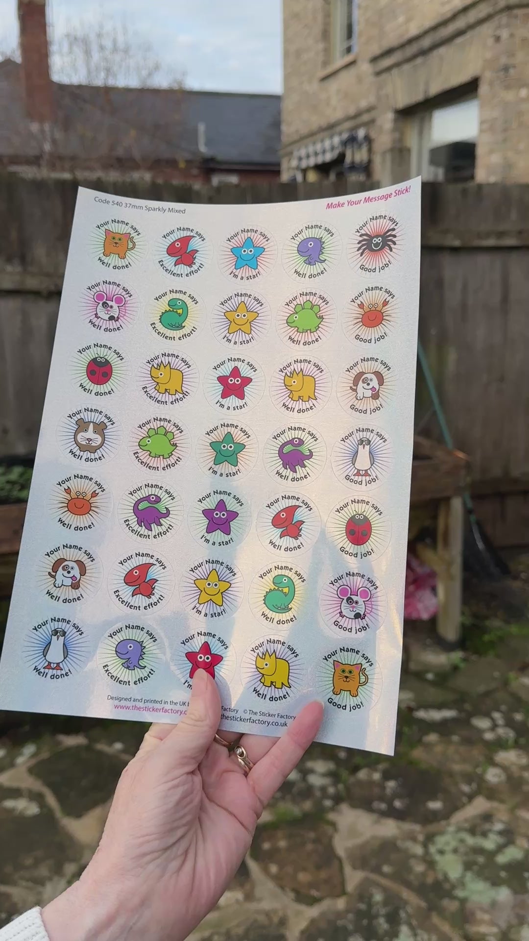 Video illustrating sparkly mixed character sheet of stickers