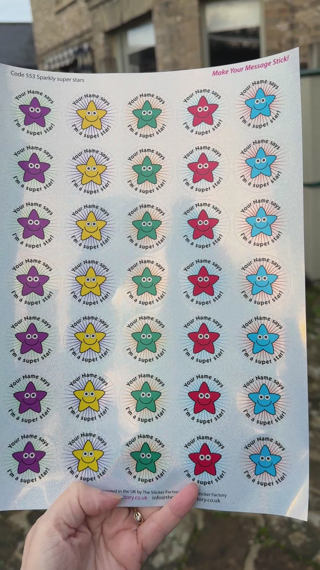 Video illustrating sparkly star sticker sheet