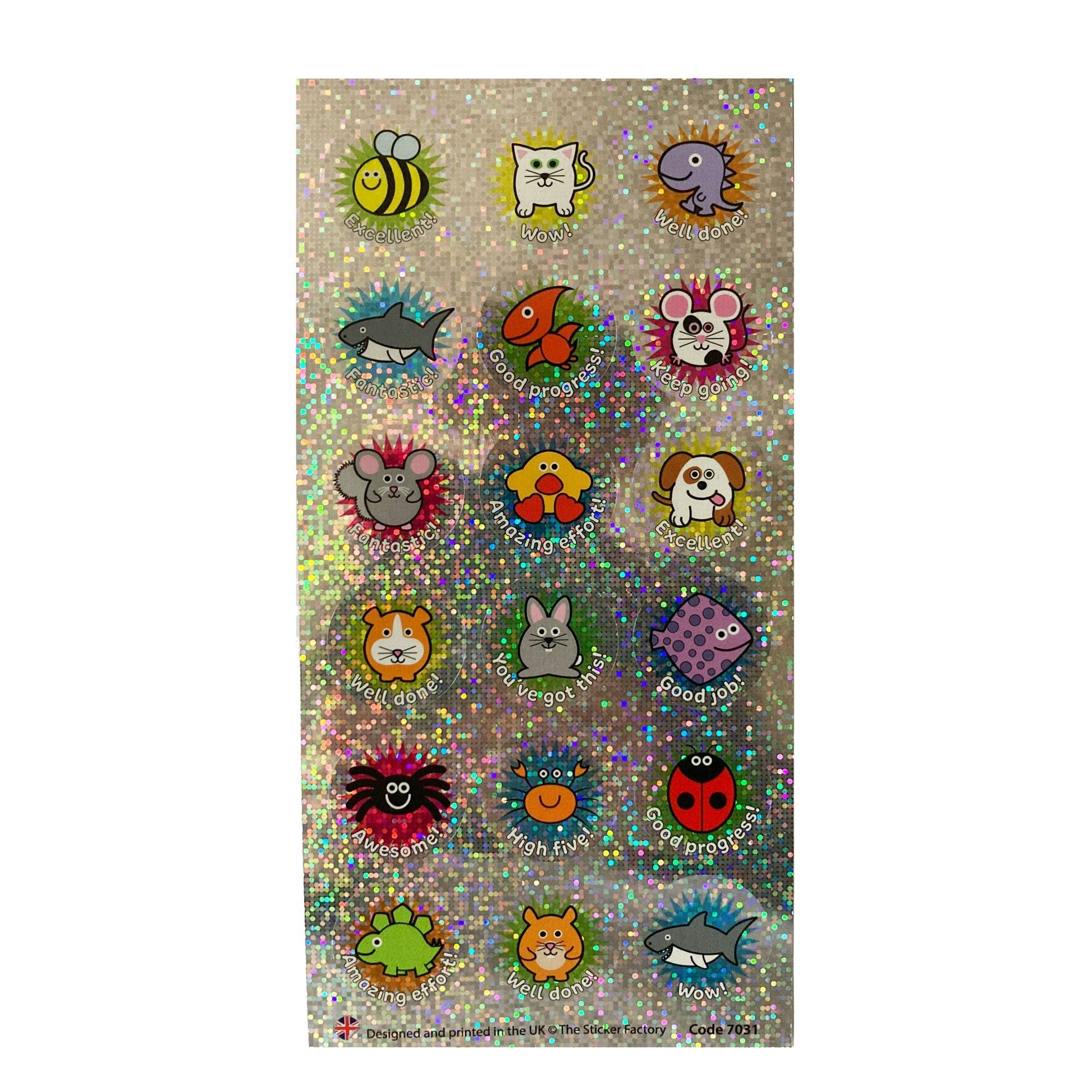 Sparkly Reward Stickers – Mixed Creatures & Captions - The Sticker Factory