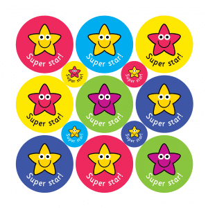 Smiley stars reward stickers with the caption Super Star!