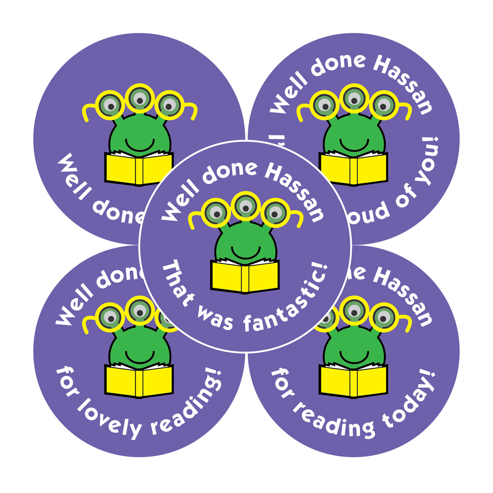 Home School - Alien reading reward stickers, personalised with child