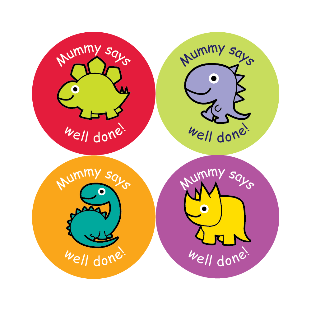 'Mummy says well done' dinosaur stickers - 4 sheets