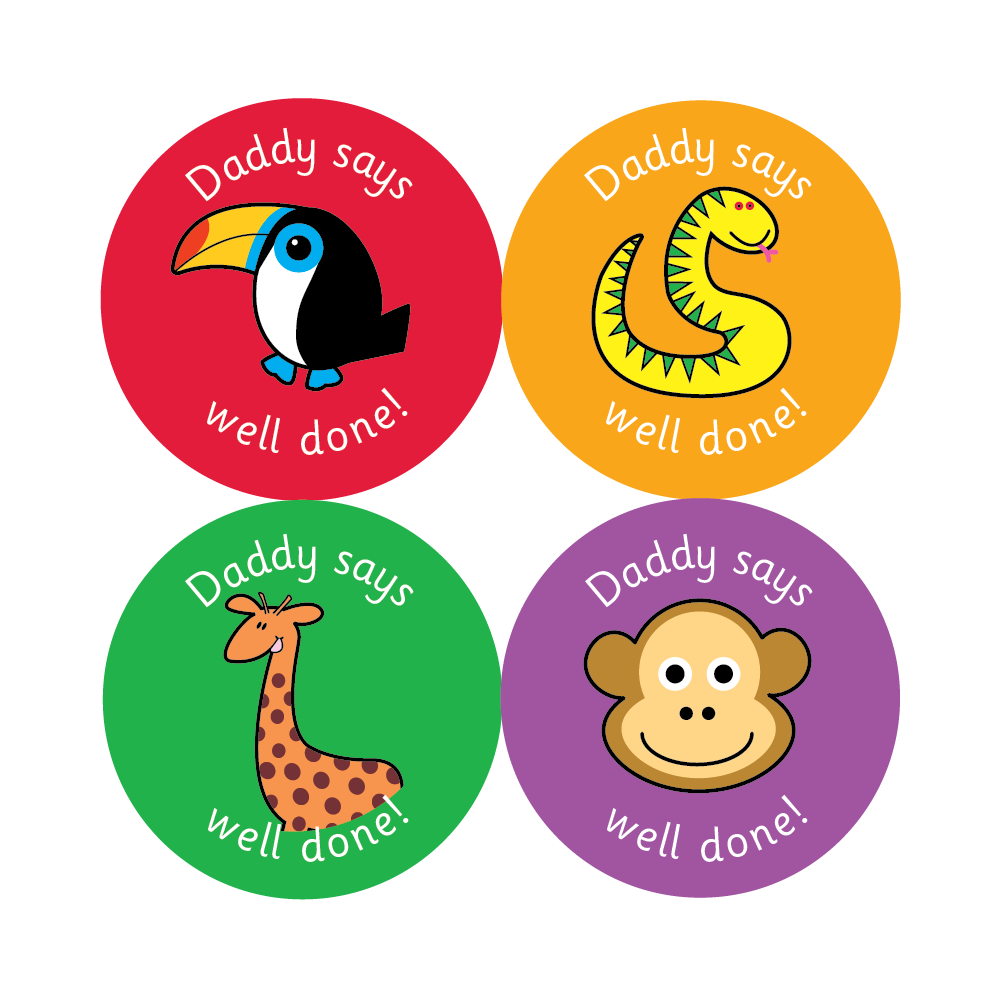 'Daddy says well done' Jungle animal stickers - 4 sheets