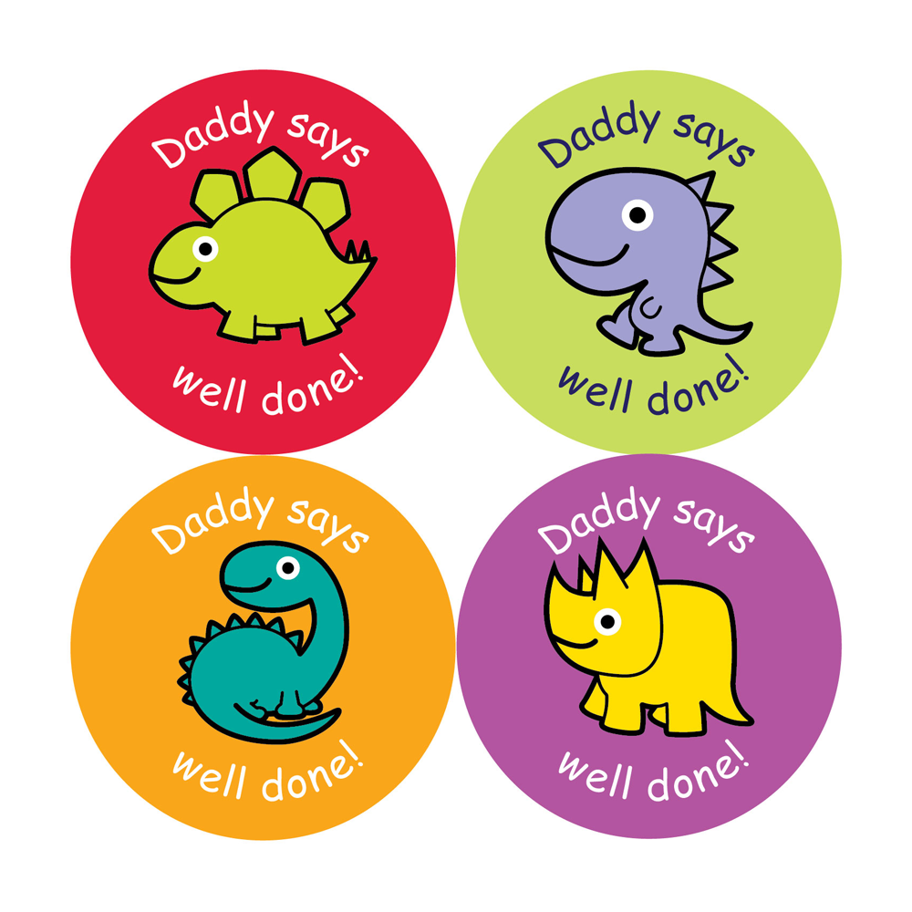 'Daddy says well done!' dinosaur stickers - 4 sheets