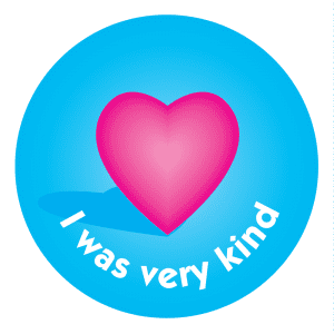 I was very kind sticker with heart image on blue background