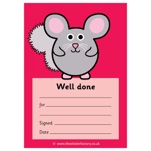 Positive reinforcement Well done praise pad with chinchilla character