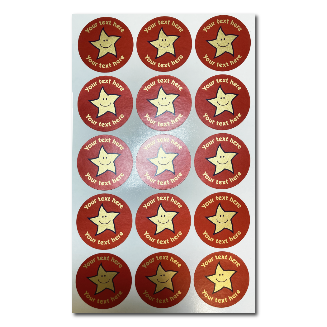 Metallic Gold Smiley Star on Red